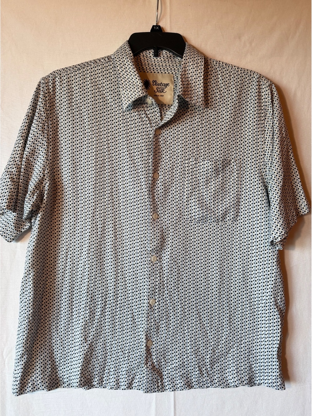 Vintage Silk Men's XL Polka Dot Silk Button-Up Shirt